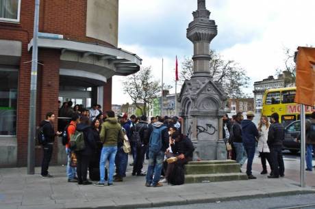 Click on image to see full-sized version Scenes of confusion at Eden College on Burgh Quay, Dublin