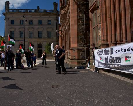 Click on image to see full-sized version Eamonn McCann (DAWC) calling for celebration of the victory of the Raytheon-9 Women. "In acquitting them the jury was agreeing that Israel's bombing of Gaza WAS a war crime - having that acknowledged in court is a signioficant step".