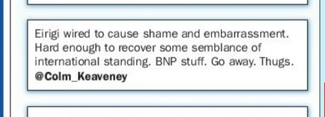 Click on image to see full-sized version Tweet from Labour's Colm Keaveney as shown in Galway Independent